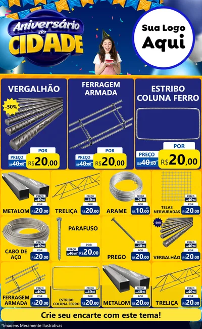Modelo de Encarte para Encarte Grande com o tema Aniversário da Cidade para Ferragens