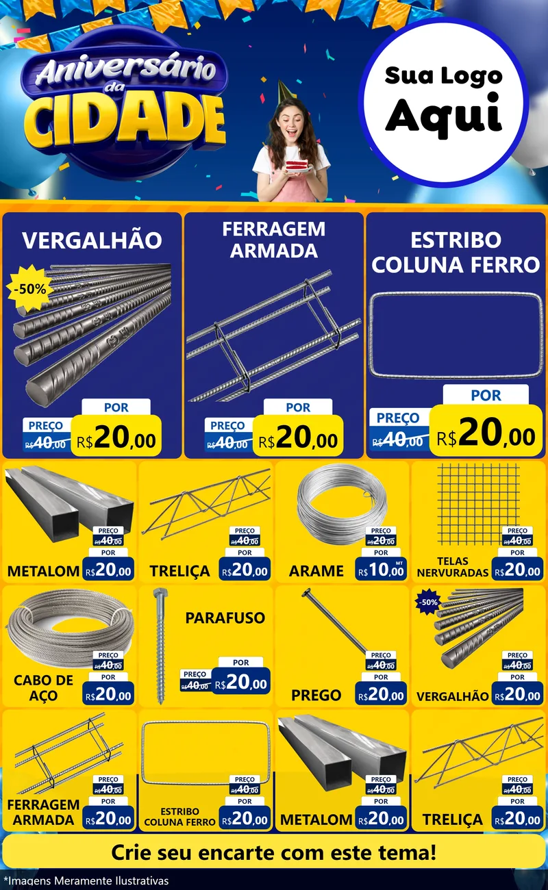 Modelo de Encarte para Encarte Grande com o tema Aniversário da Cidade para Ferragens