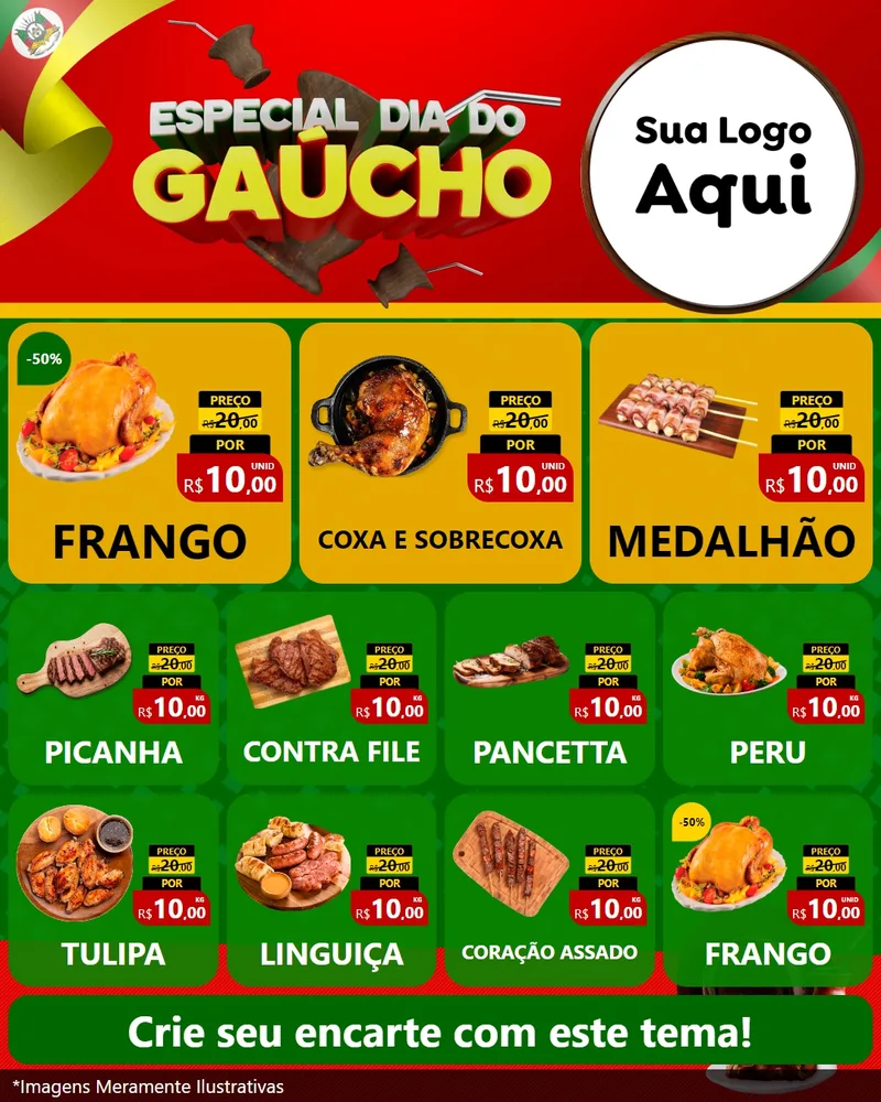 Modelo de Rede Social para Feed Instagram com o tema Especial Dia do Gaúcho para Assados