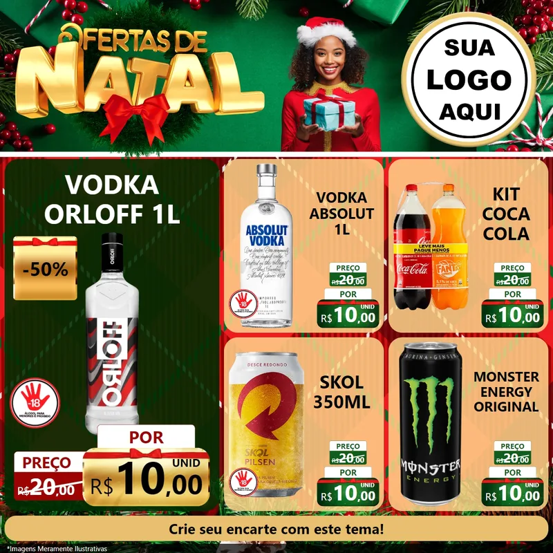 Modelo de Rede Social para Feed Facebook com o tema Ofertas de Natal para Distribuidora de bebidas