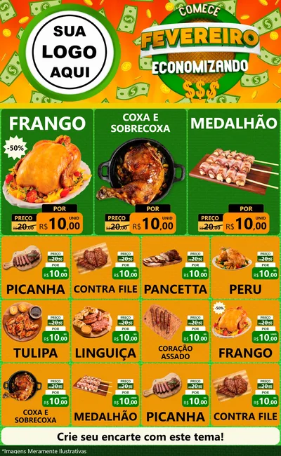 Modelo de Encarte para Encarte Grande com o tema Comece Fevereiro Economizando para Assados