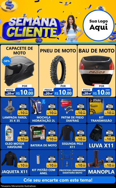 Modelo de Encarte para Encarte Grande com o tema Semana do Cliente para Moto peças