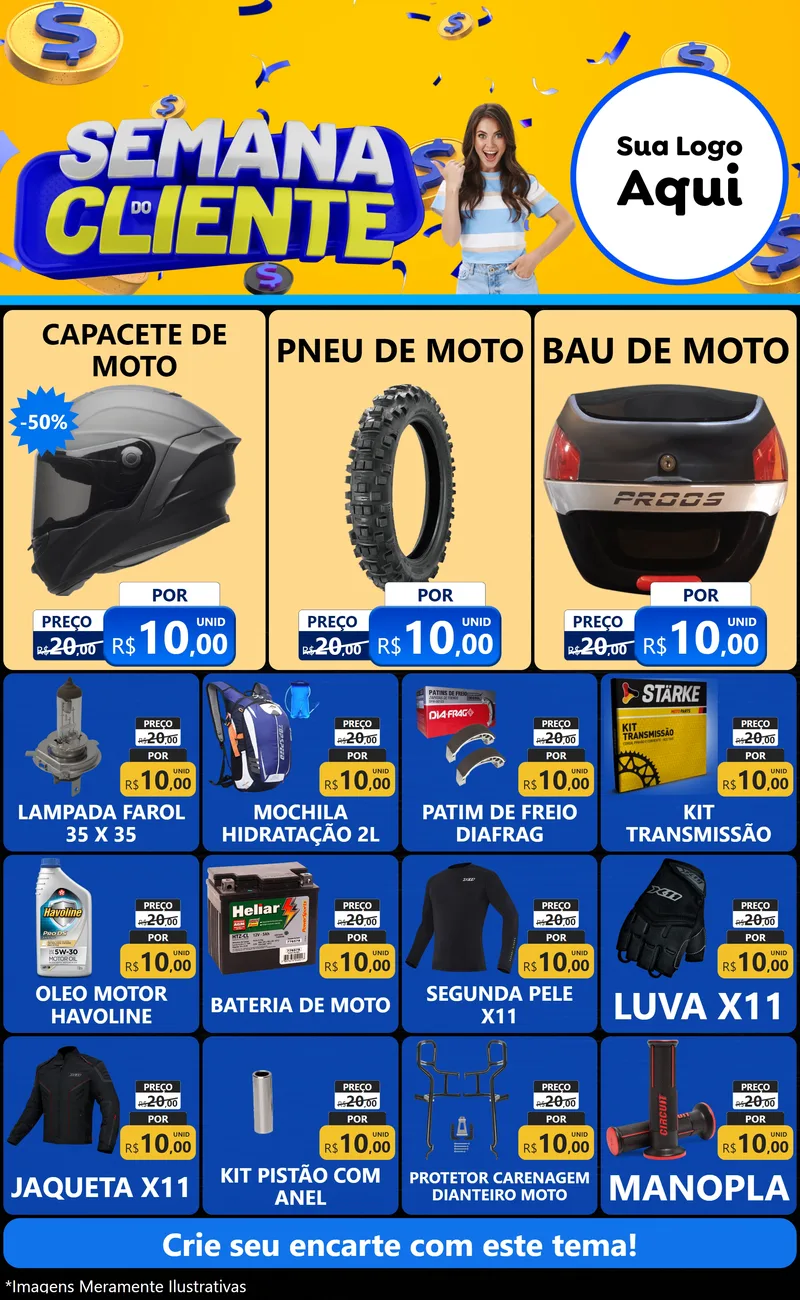 Modelo de Encarte para Encarte Grande com o tema Semana do Cliente para Moto peças