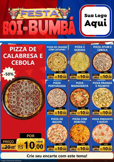 Modelo de Encarte para Encarte A4 Vertical com o tema Festa Boi Bumbá para Pizzaria