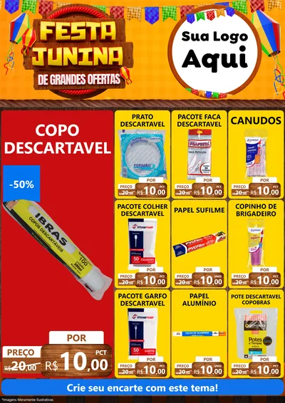 Modelo de Encarte para Encarte A4 Vertical com o tema Festa Junina de Grandes Ofertas para Embalagens