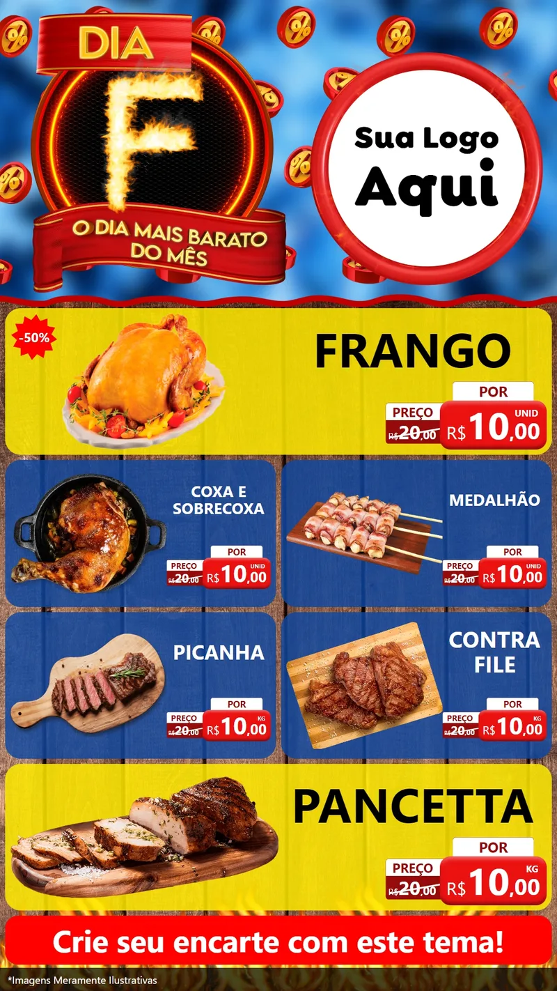 Modelo de TV para TV Vertical com o tema Dia F - O Dia Mais Barato Do Mês para Assados