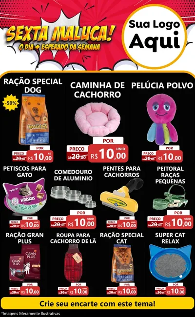 Modelo de Encarte para Encarte Grande com o tema Sexta Maluca! para Pet Shop