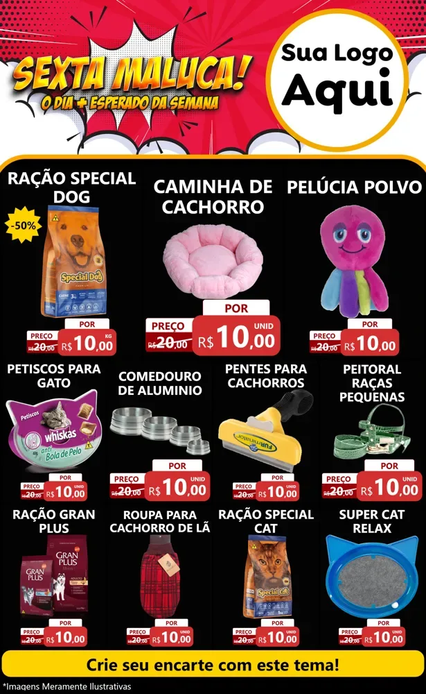 Modelo de Encarte para Encarte Grande com o tema Sexta Maluca! para Pet Shop