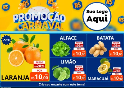 Modelo de Encarte para Encarte A4 Horizontal com o tema Promoção de Carnaval para Hortifrúti