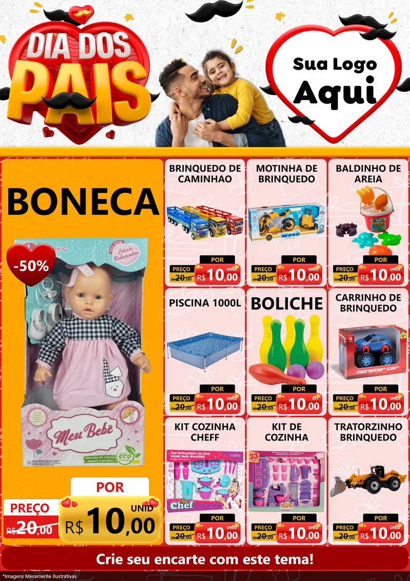 Modelo de Encarte para Encarte A4 Vertical com o tema Dia dos Pais para Brinquedos