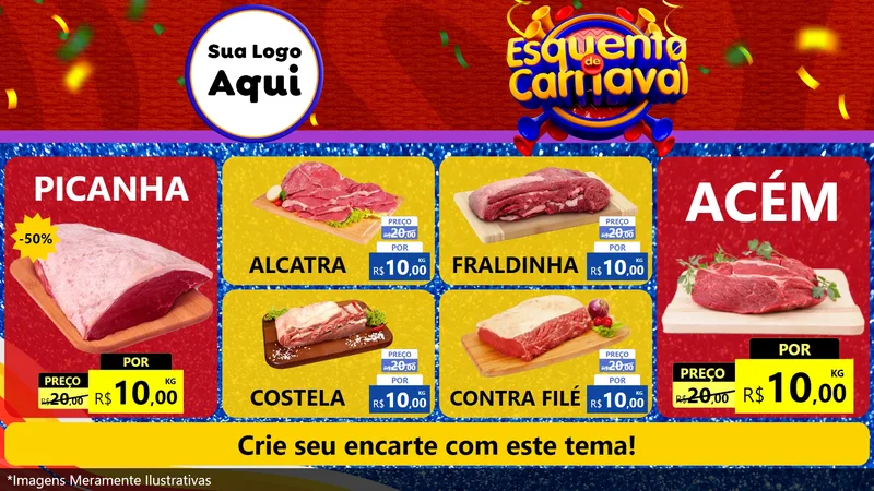 Modelo de TV para TV Horizontal com o tema Esquenta de Carnaval para Açougue