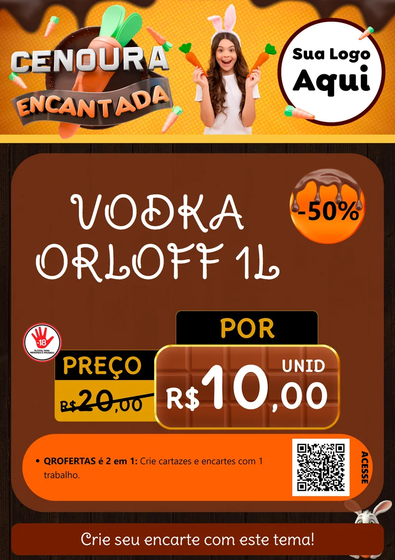 Modelo de Cartaz para Cartaz A4 Vertical com o tema Cenoura Encantada - Páscoa para Distribuidora de bebidas
