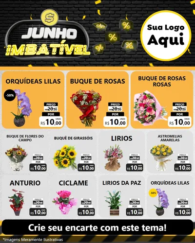 Modelo de Rede Social para Feed Instagram com o tema Junho Imbatível para Floricultura e jardim