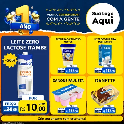 Modelo de Rede Social para Feed Facebook com o tema Um Ano de Aniversário para Frios e Laticínios