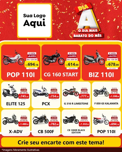 Modelo de Rede Social para Feed Instagram com o tema Dia A o Dia Mais Barato do Mês para Concessionaria de Motos