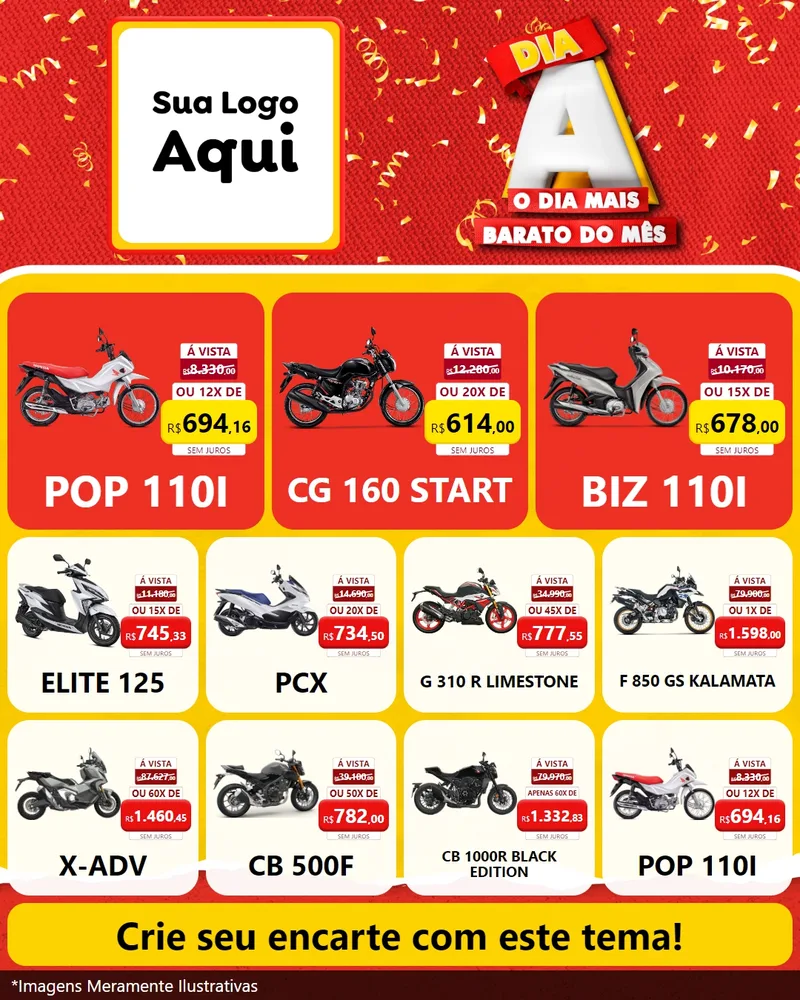 Modelo de Rede Social para Feed Instagram com o tema Dia A o Dia Mais Barato do Mês para Concessionaria de Motos
