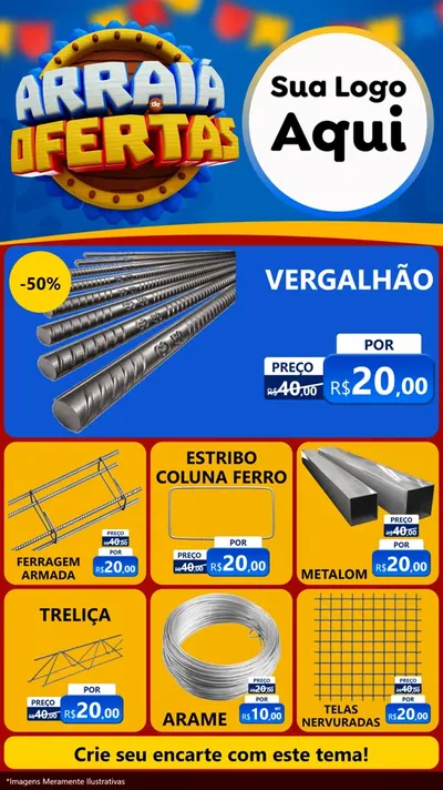 Modelo de Rede Social para Stories com o tema Arraiá de Ofertas - Junina para Ferragens