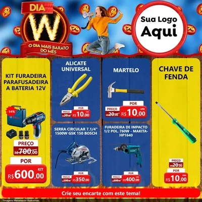 Modelo de Rede Social para Feed Facebook com o tema Dia W - O Dia Mais Barato Do Mês para Maquinas e Ferramentas