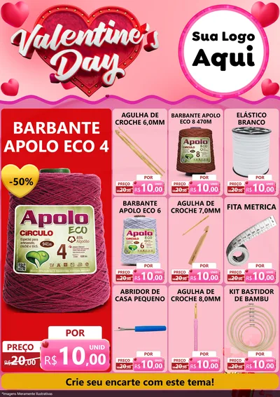 Modelo de Encarte para Encarte A4 Vertical com o tema Valentine's Day para Armarinho e Aviamentos