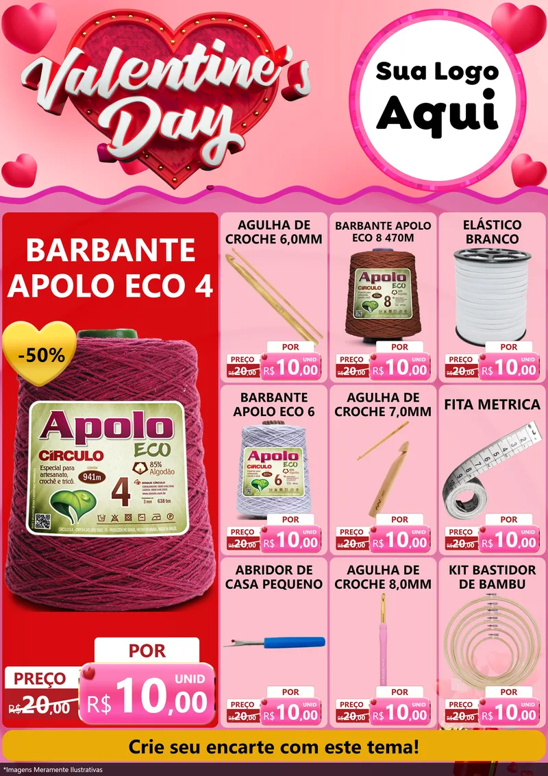Modelo de Encarte para Encarte A4 Vertical com o tema Valentine's Day para Armarinho e Aviamentos