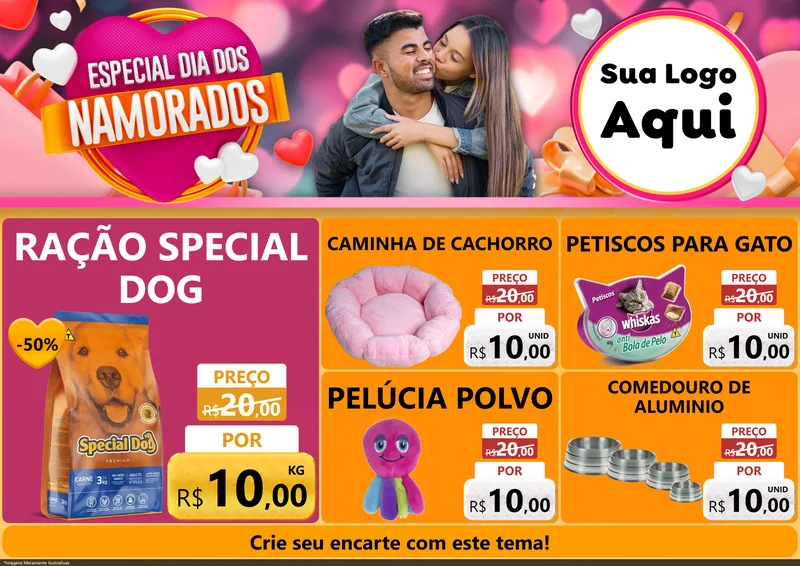 Modelo de Encarte para Encarte A4 Horizontal com o tema Especial Dia dos Namorados para Pet Shop