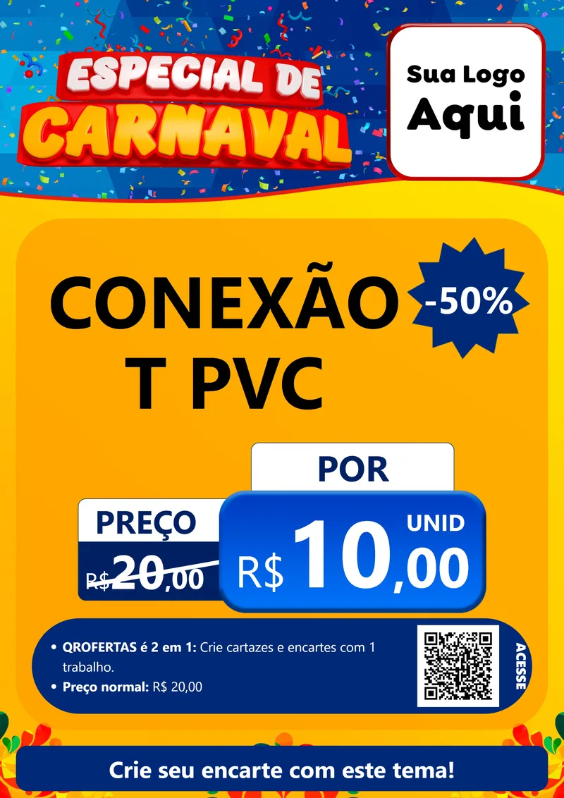 Modelo de Cartaz para Cartaz A4 Vertical com o tema Especial de Carnaval para Tubos e conexões