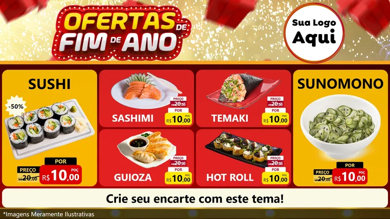 Modelo de TV para TV Horizontal com o tema Ofertas de Fim de Ano para Comida japonesa