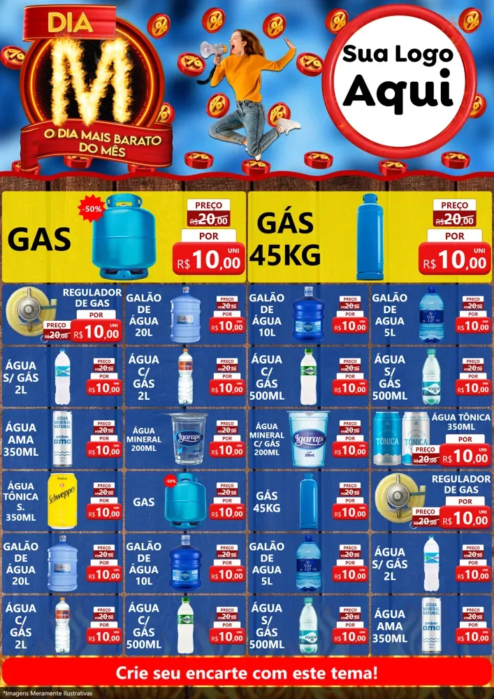 Modelo de Encarte para Encarte A4 Vertical com o tema Dia M - O Dia Mais Barato Do Mês para Água e gás