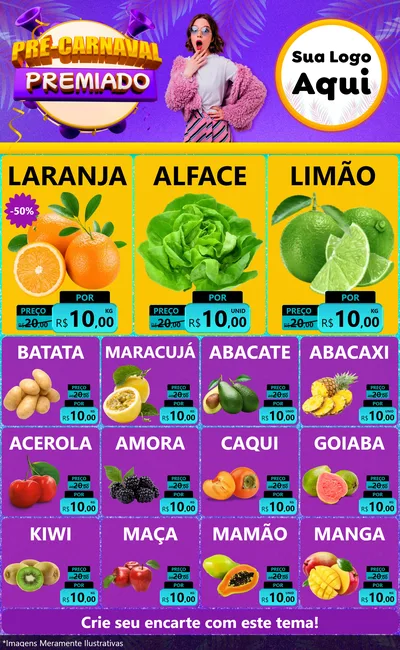 Modelo de Encarte para Encarte Grande com o tema Pré-Carnaval Premiado para Hortifrúti