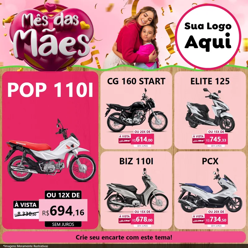Modelo de Rede Social para Feed Facebook com o tema Mês das Mães para Concessionaria de Motos
