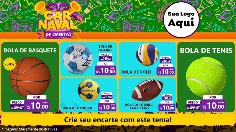 Modelo de TV para TV Horizontal com o tema Carnaval de Ofertas para Artigos Esportivos
