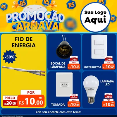 Modelo de Rede Social para Feed Facebook com o tema Promoção de Carnaval para Materiais Elétricos