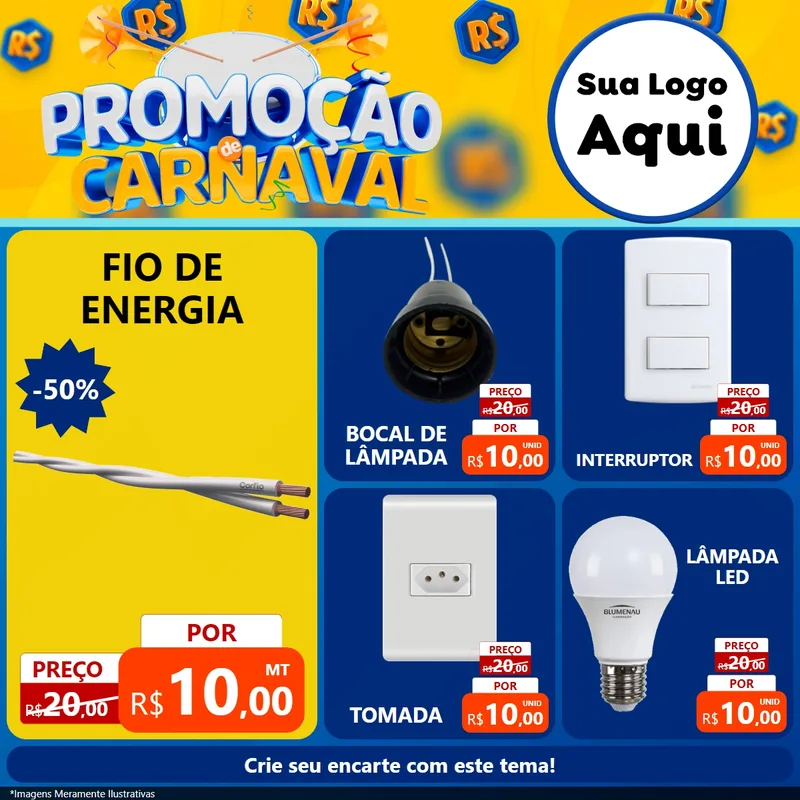 Modelo de Rede Social para Feed Facebook com o tema Promoção de Carnaval para Materiais Elétricos