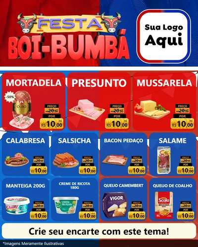 Modelo de Rede Social para Feed Instagram com o tema Festa Boi Bumbá para Frios e Laticínios