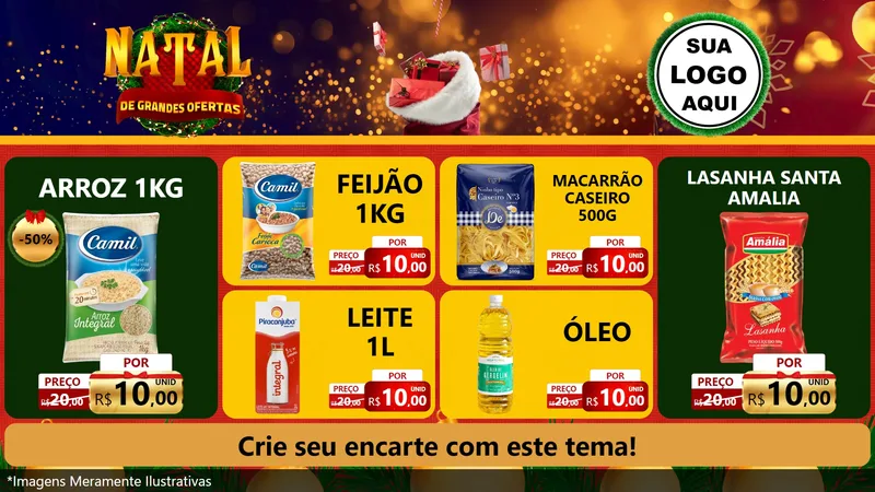 Modelo de TV para TV Horizontal com o tema Natal de Grandes Ofertas para Supermercado