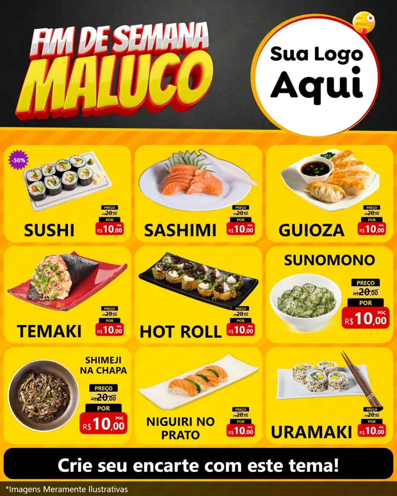 Modelo de Rede Social para Feed Instagram com o tema Final de Semana Maluco para Comida japonesa