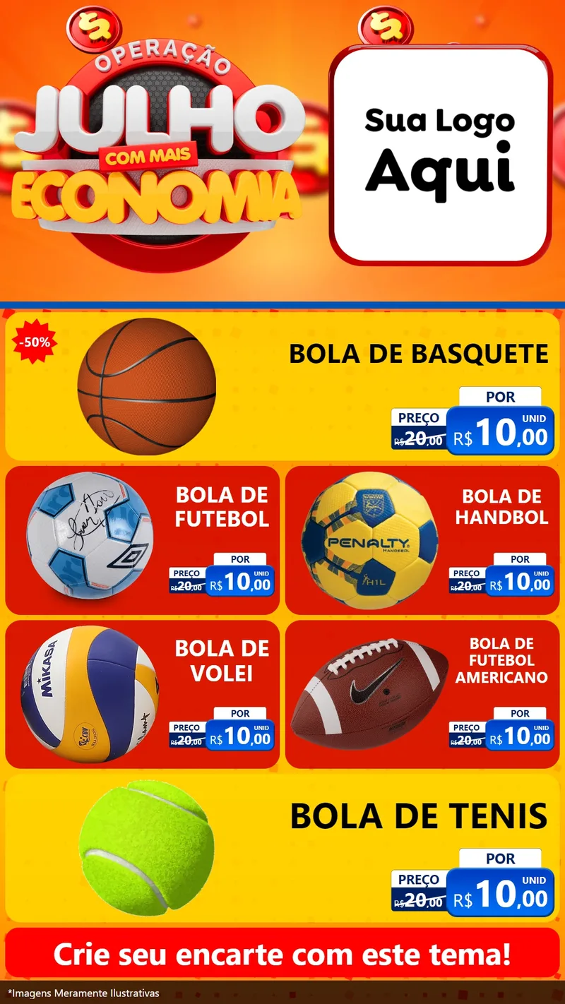 Modelo de TV para TV Vertical com o tema Operação Julho Com Mais Economia para Artigos Esportivos