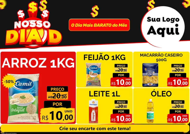 Modelo de Encarte para Encarte A4 Horizontal com o tema Nosso Dia D para Supermercado