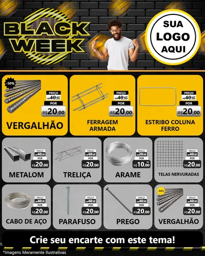 Modelo de Rede Social para Feed Instagram com o tema Black Week para Ferragens
