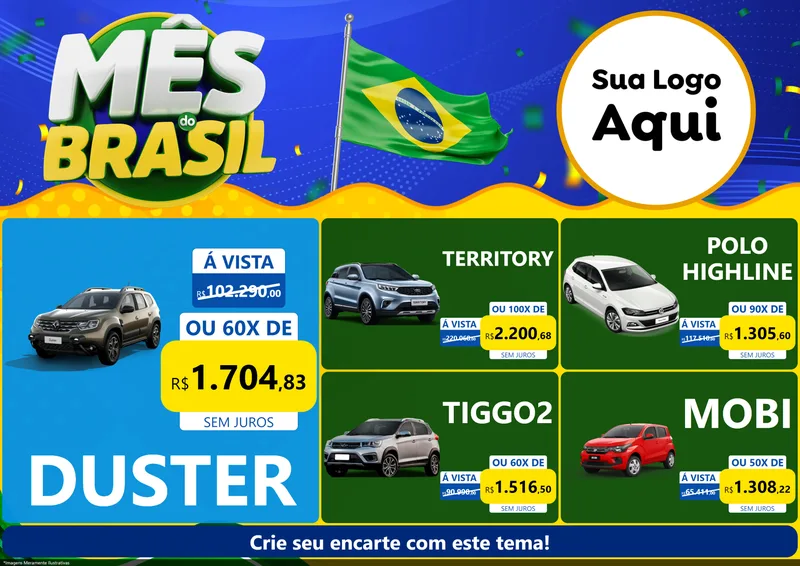 Modelo de Encarte para Encarte A4 Horizontal com o tema Mês do Brasil para Concessionaria de Carros