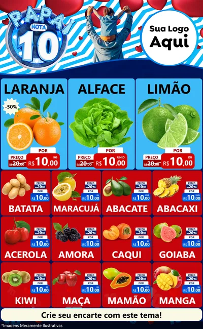 Modelo de Encarte para Encarte Grande com o tema Papai Nota 10 para Hortifrúti