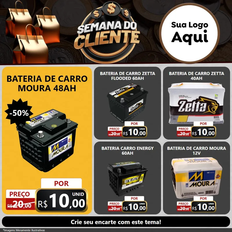 Modelo de Rede Social para Feed Facebook com o tema Semana do Cliente para Baterias Elétricas