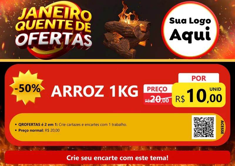 Modelo de Cartaz para Cartaz A4 Horizontal com o tema Janeiro Quente de Ofertas para Supermercado