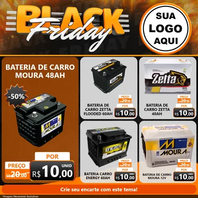 Modelo de Rede Social para Feed Facebook com o tema Black Friday para Baterias Elétricas