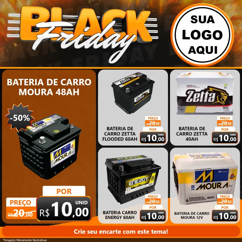 Modelo de Rede Social para Feed Facebook com o tema Black Friday para Baterias Elétricas