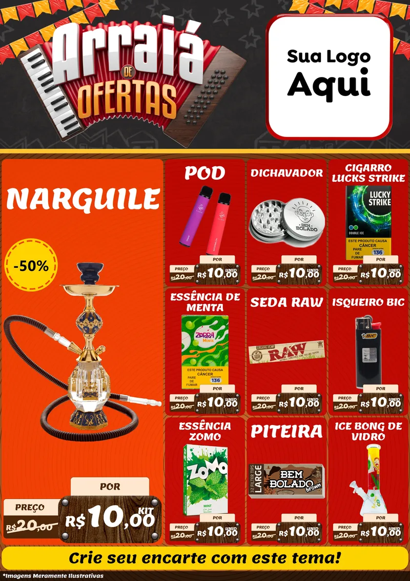 Modelo de Encarte para Encarte A4 Vertical com o tema Arraiá de Ofertas - Junina para Tabacaria