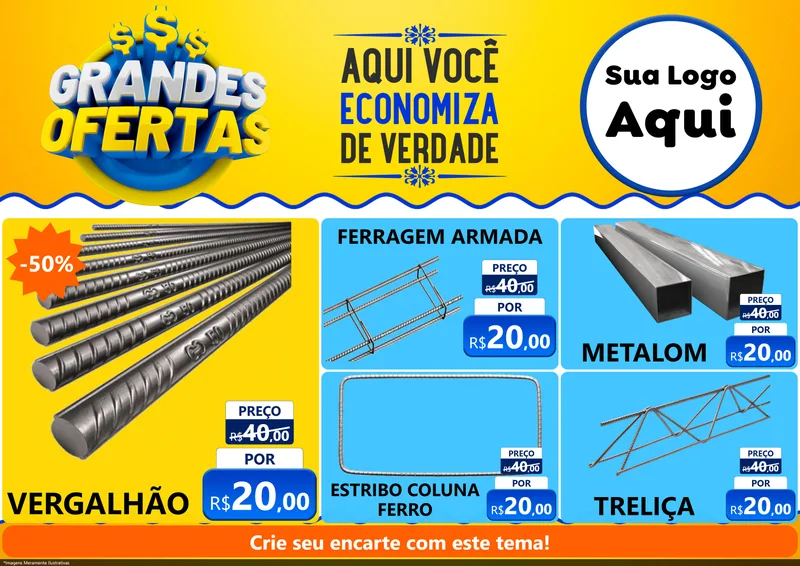Modelo de Encarte para Encarte A4 Horizontal com o tema Grandes Ofertas para Ferragens