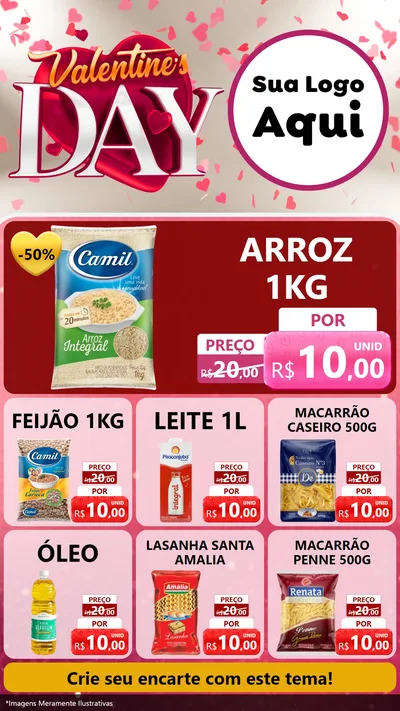 Modelo de Rede Social para Stories com o tema Valentine's Day para Supermercado