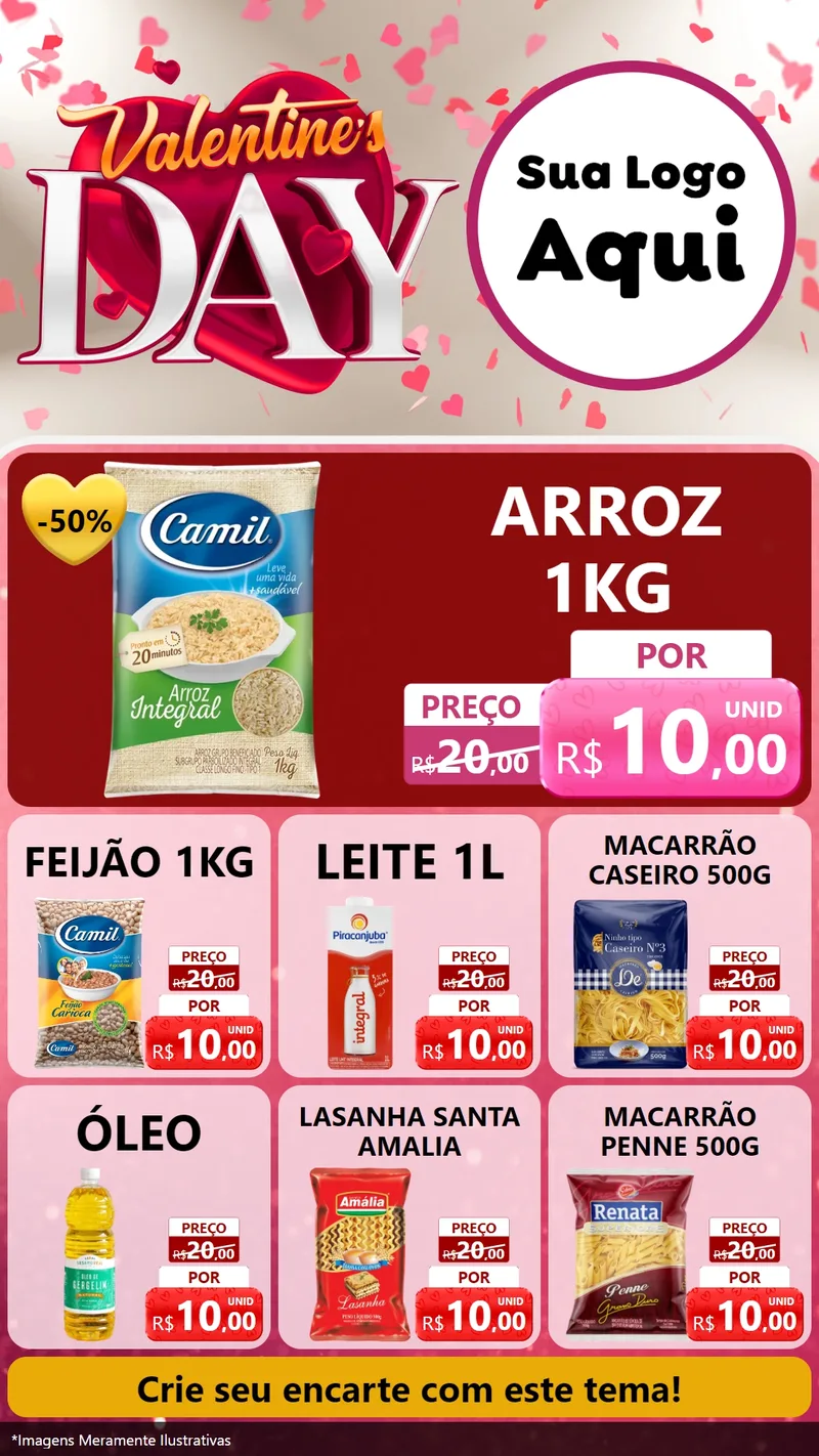 Modelo de Rede Social para Stories com o tema Valentine's Day para Supermercado