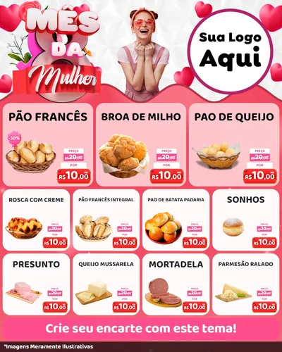 Modelo de Rede Social para Feed Instagram com o tema Mês da Mulher para Padaria